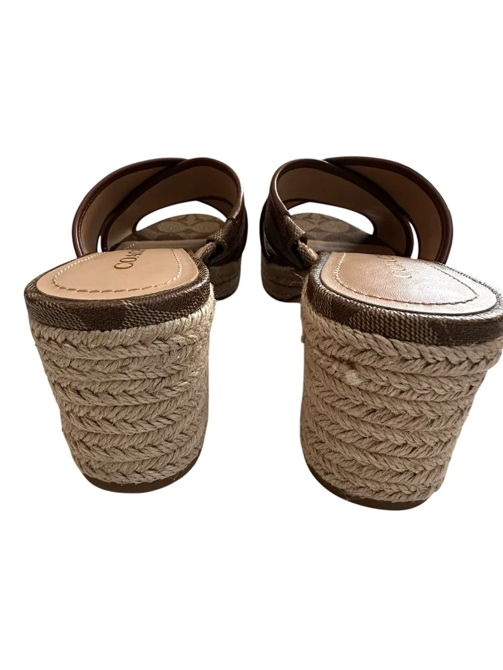 Coach Sloan Signature Espadrille Brown Canvas Crisscross Slide Mules, 8.5B